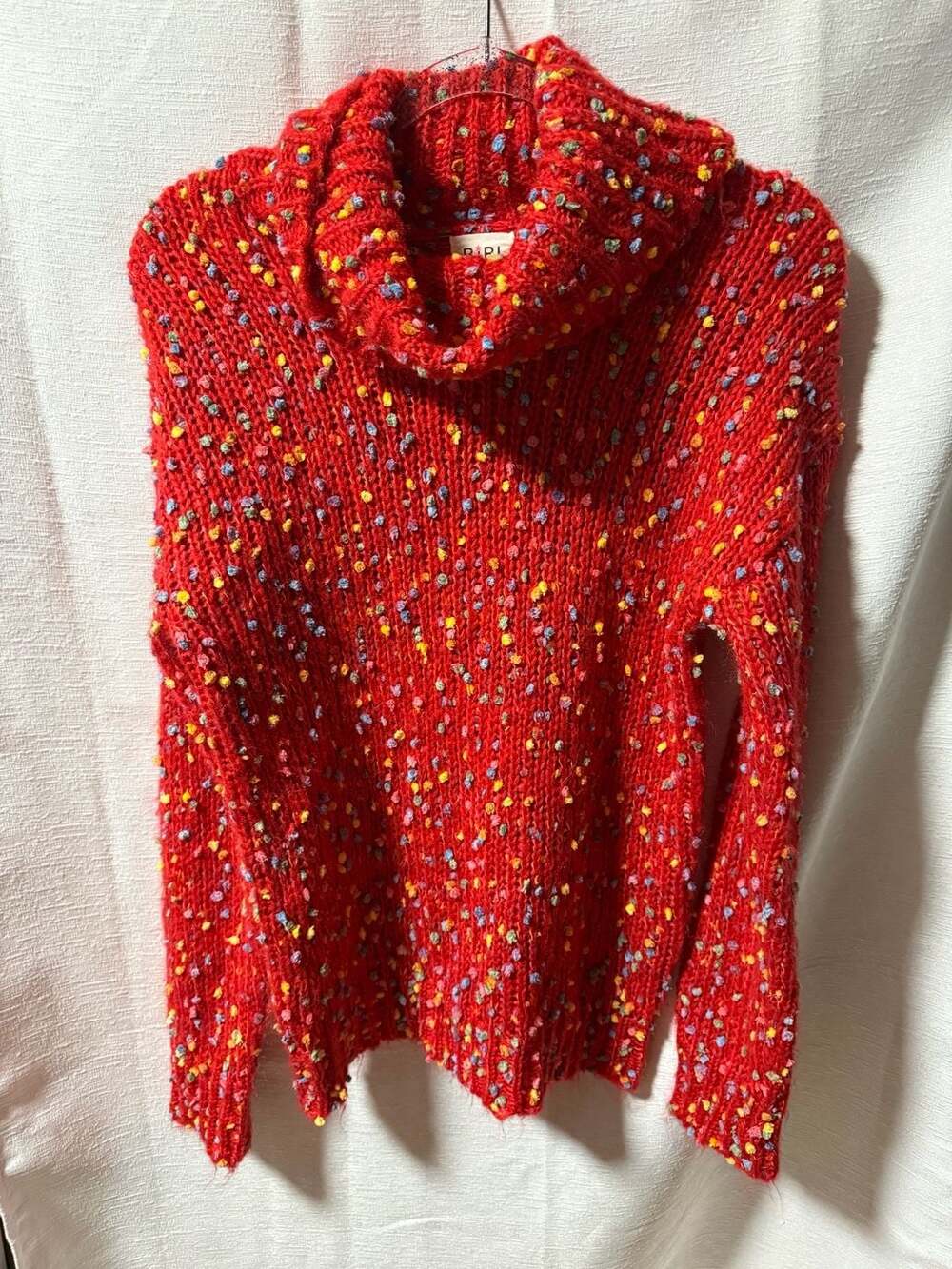 BiB! Red Confetti Cowl Neck Chunky Knit Pullover Sweater